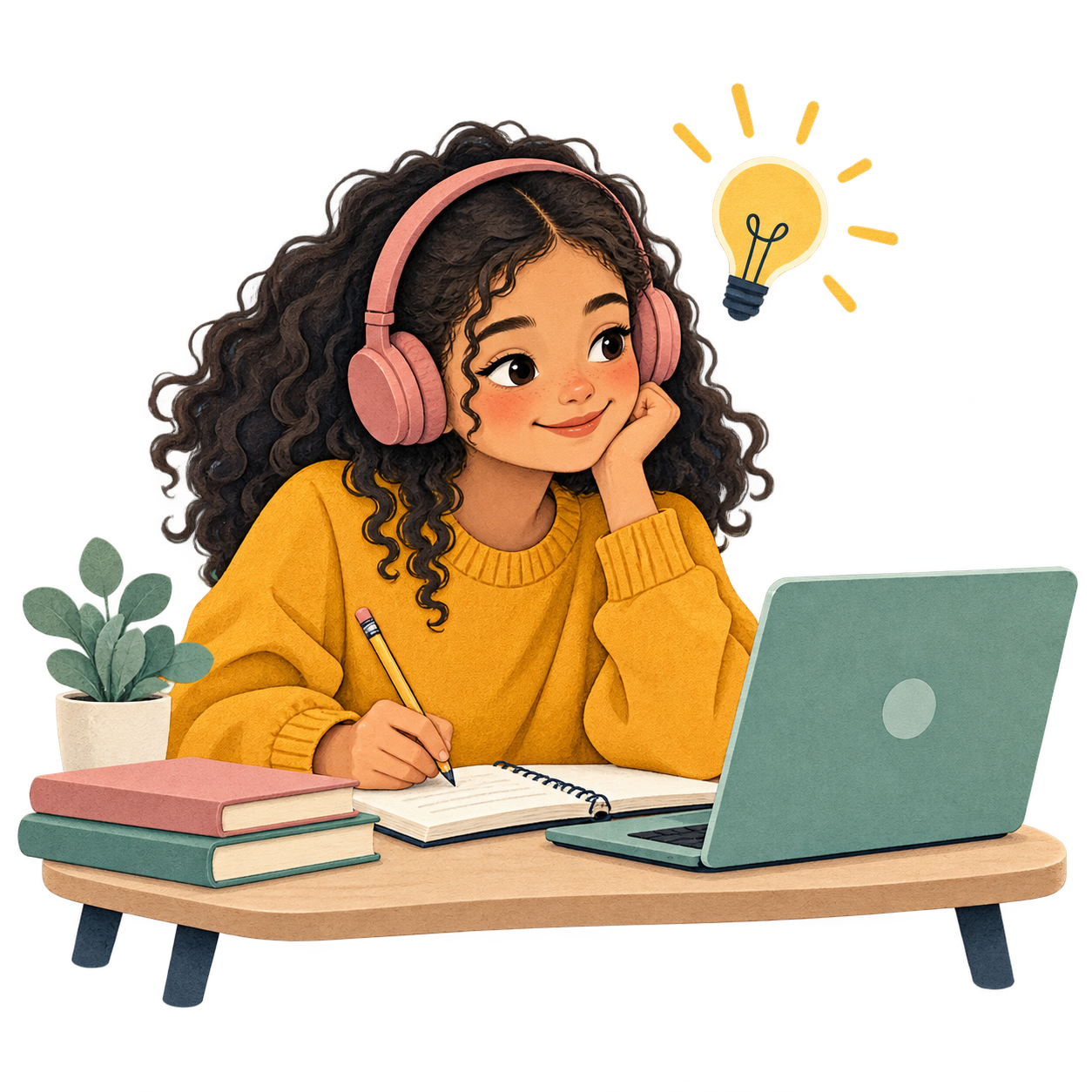 Student enjoying an online study session and taking notes
